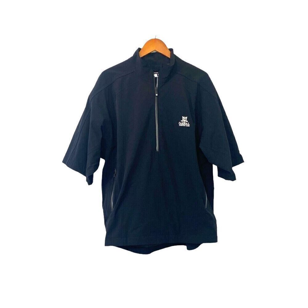 Footjoy Dryjoys Golf Jacket Mens Size L Black Tour Collection 1/2 Zip Carroll CC